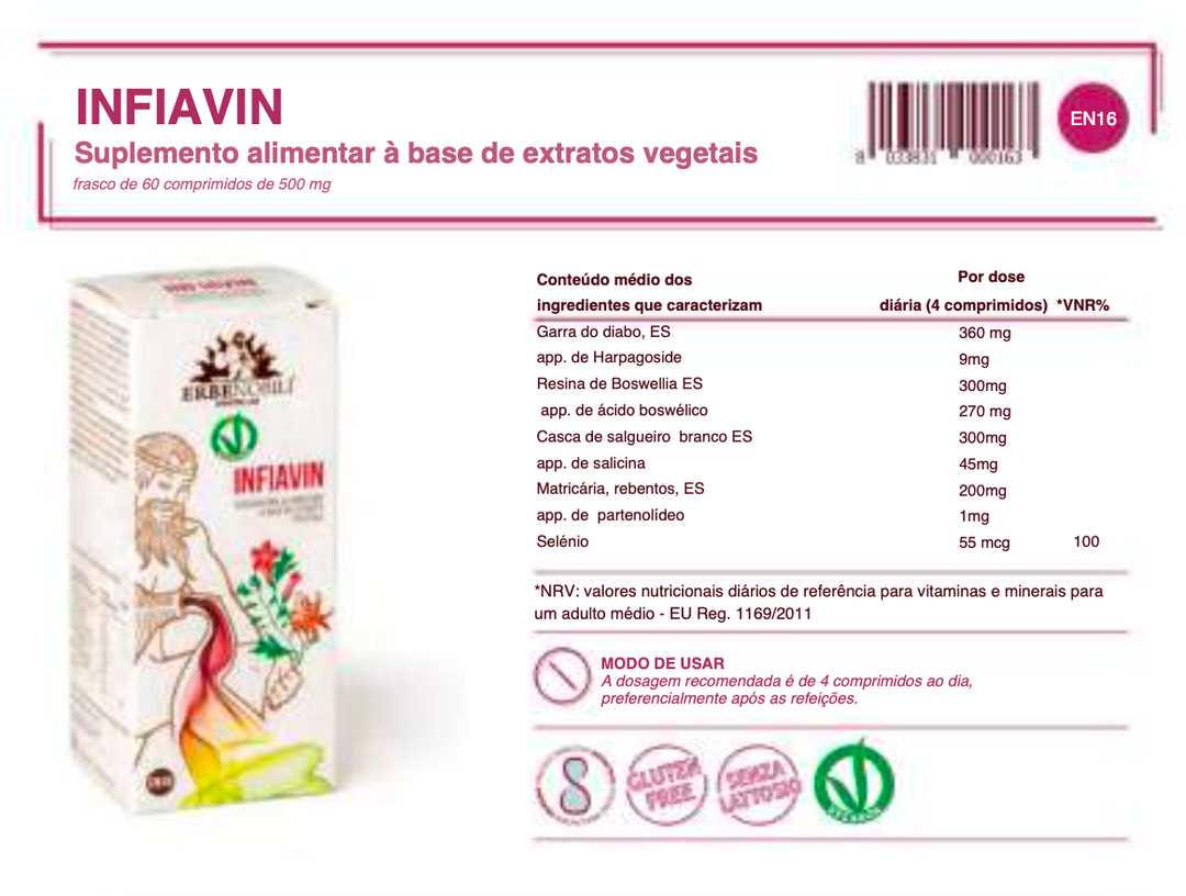 Suplemento Natural - Inflamação Muscular | INFIAVIN 60CPR