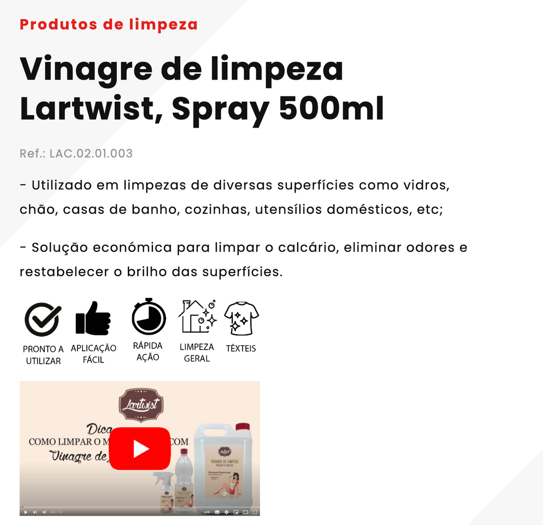 Vinagre 500ml com spray Lartwist **