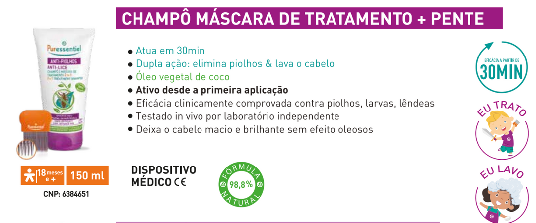 Anti-Piolhos Champô Máscara de Tratamento 2 em 1 - 150ml