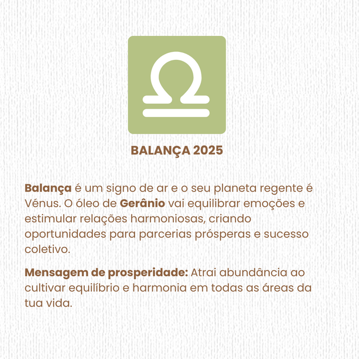 ♎ Balança (Libra) 2025 Óleo essencial: Gerânio