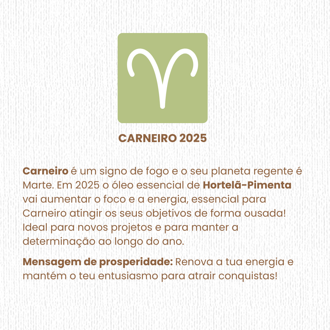 ♈ Carneiro (Áries) 2025 Óleo essencial: Hortelã-pimenta