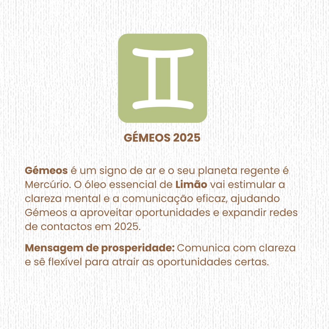 ♊ Gémeos (Gêmeos) 2025 Óleo essencial: Limão